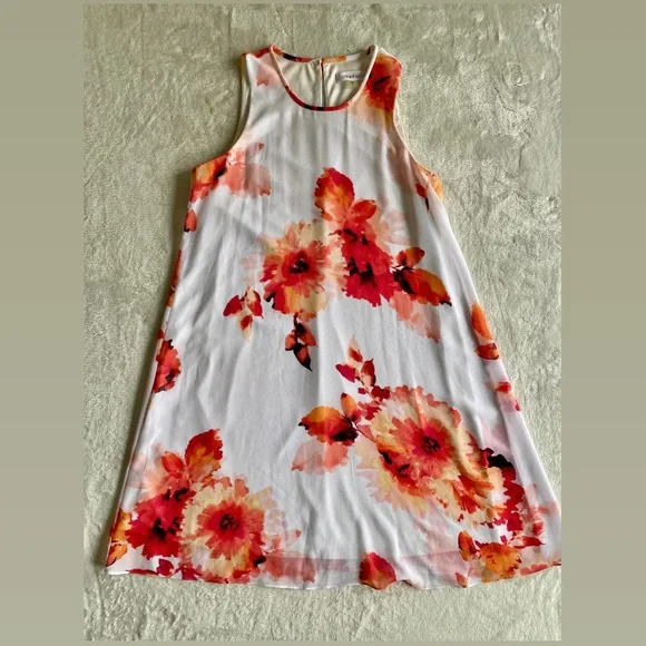 Calvin Klein Floral Dress White and Red